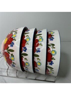 4 SH Home Cereal Bowls Red Floral Ceramic/Porcelanite   5" x 3" New